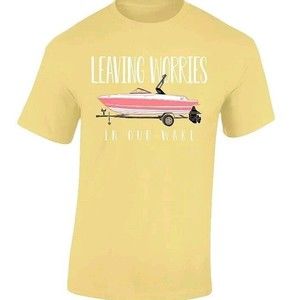 NWT Women's Academy Leaving Worries In Our Wake Tee Size XL Yellow/Boat/Lake